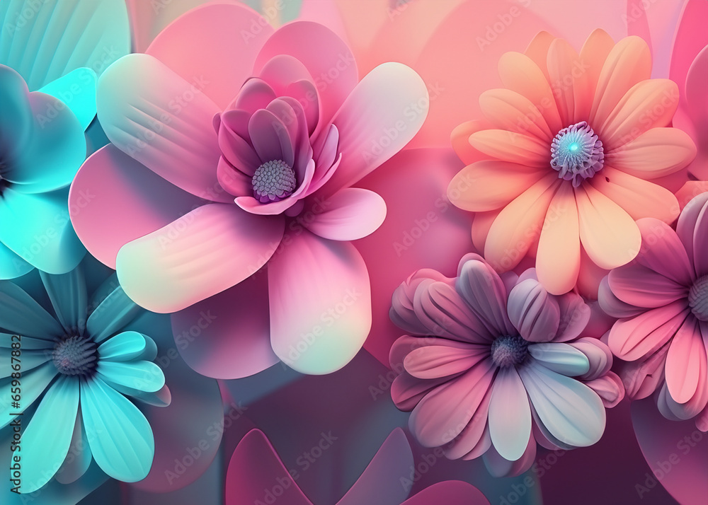 Wall mural abstract futuristic flower background in bright vivid colours created with generative ai technology