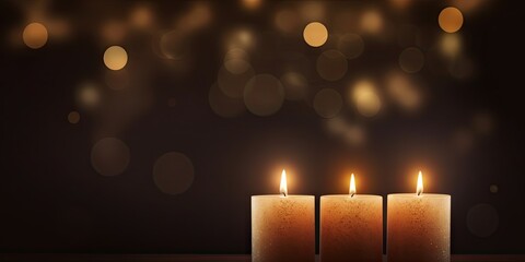 Festive candlelight. Dark night celebration. Glowing christmas candles. Holiday ambiance. Warmth and hope in darkness. Christmas candle