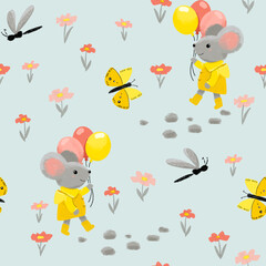 Cute mice summer seamless pattern