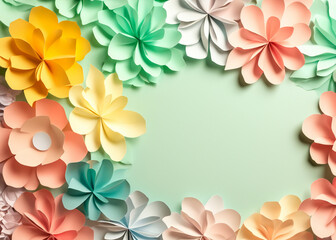 Fototapeta na wymiar abstract flower background made of paper in pastel colours with copy space, good for post card, invitation or gift card, created with generative ai technology