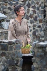 proud market woman in the Middle Ages at the castle