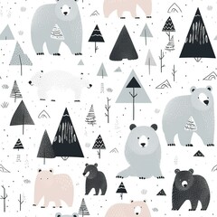 Bear Scandinavian style seamless pattern. AI Generated.