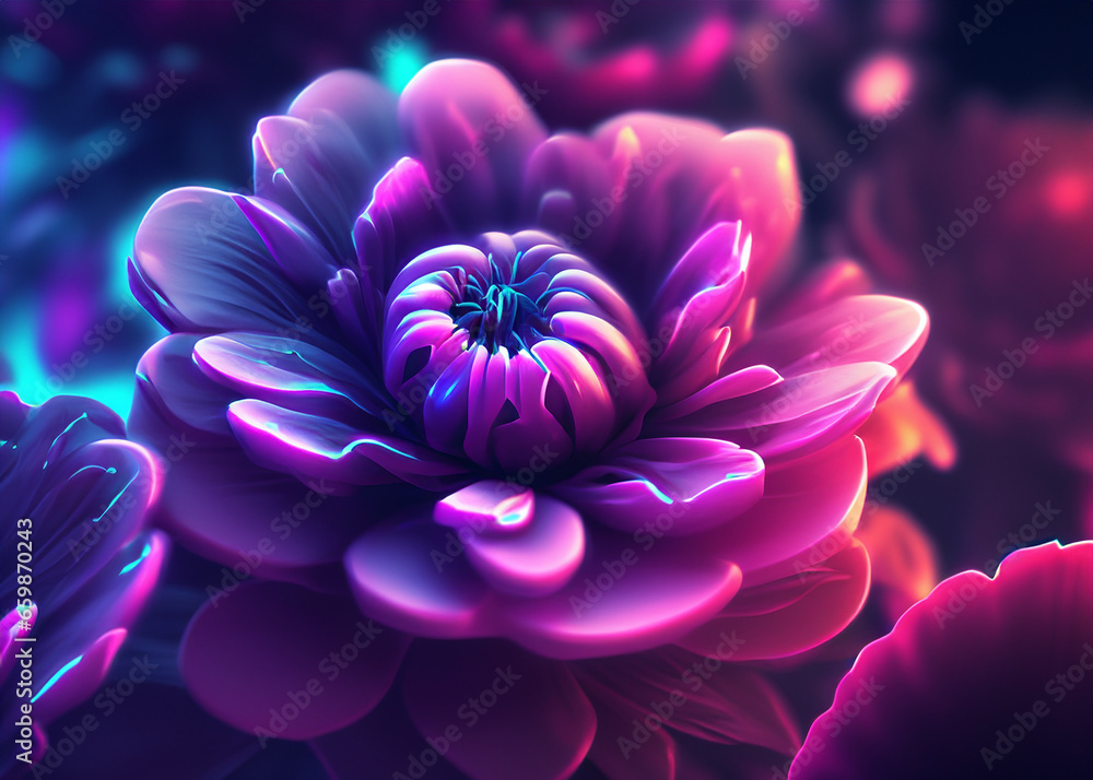 Wall mural abstract futuristic flower background in bright vivid colours created with generative ai technology