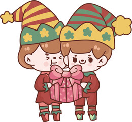 Christmas Set Cartoon Cute Little Santa Gift Holiday Decoration Illustration