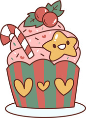 Obraz na płótnie Canvas Christmas Set Cartoon Cute Little Santa Gift Holiday Decoration Illustration