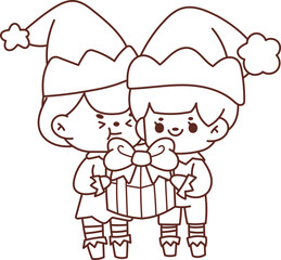 Christmas Set Cartoon Cute Little Santa Gift Holiday Decoration Illustration
