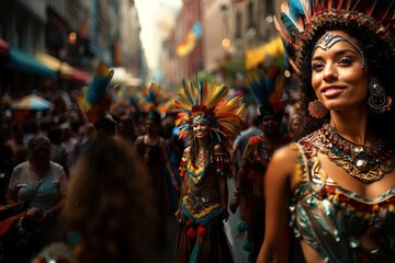 Obraz premium portrait of a woman smiling holiday carnival in the city