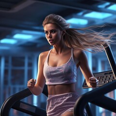 Fototapeta na wymiar Sporty girl running on treadmill