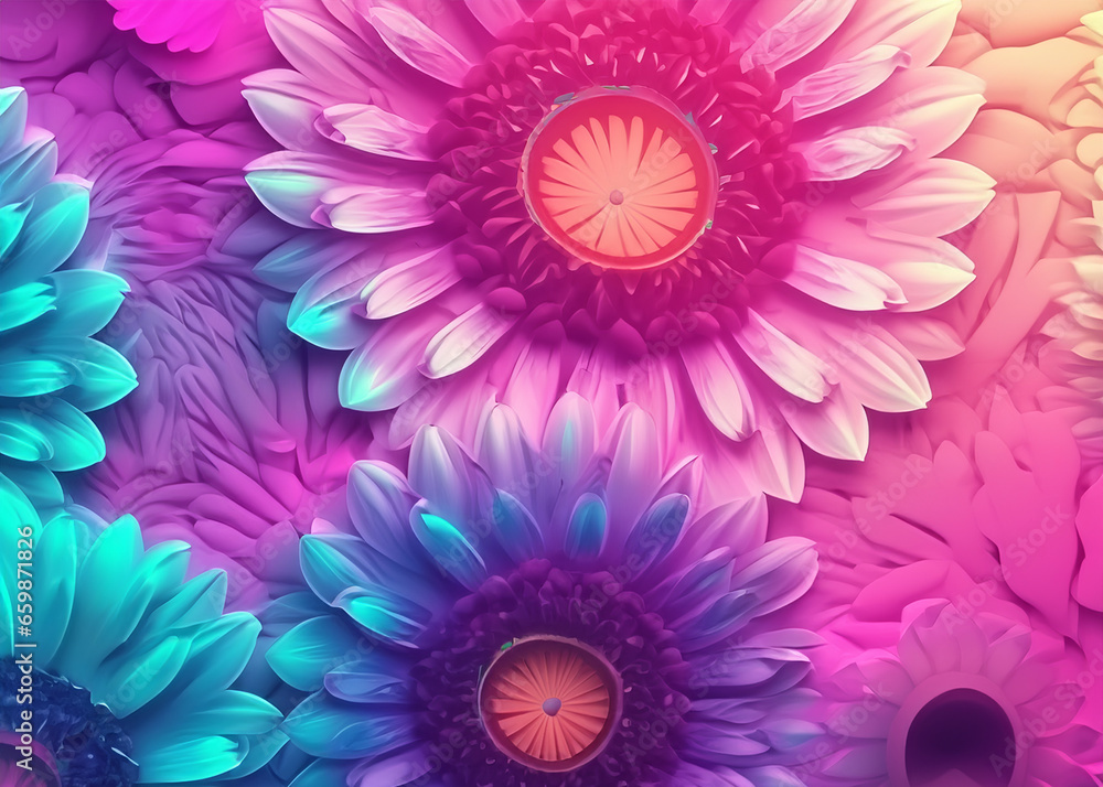 Wall mural abstract futuristic flower background in bright vivid colours created with generative ai technology