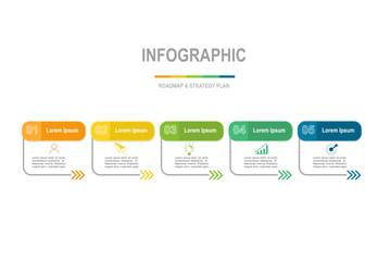 infographic elements  template, business concept with, 5 steps,  multi color rectangle shape design for workflow layout, diagram, annual report, web design.Creative banner, label vector