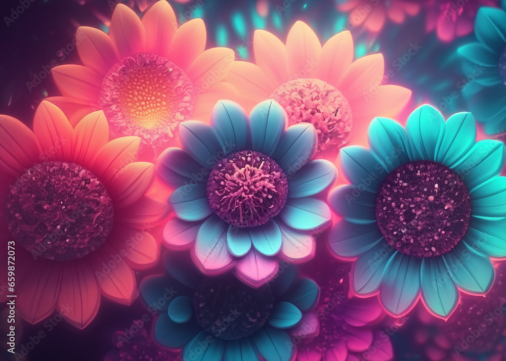 Wall mural abstract futuristic flower background in bright vivid colours created with generative ai technology