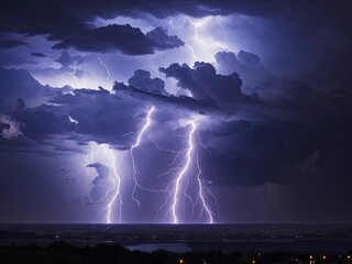 Lightning rays carry an electrical charge. thunder in the starless night sky background photo