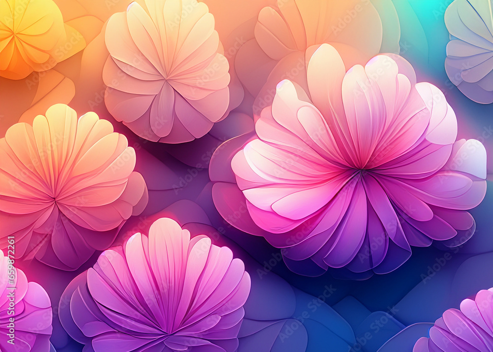 Wall mural abstract futuristic flower background in bright vivid colours created with generative ai technology