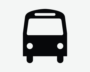 Bus Front View Public Transport Vehicle Van Traffic Road Stand Stop Station Trip Tour School Coach Black White Shape Icon Sign Symbol EPS Vector