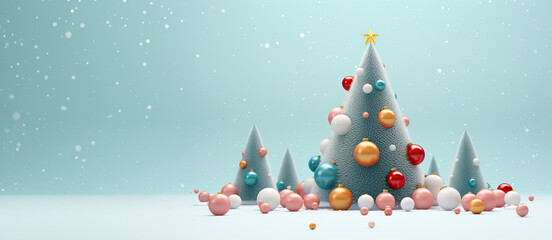 Abstract Christmas tree of cotton and balls. Funny Merry christmas and happy new year greeting card with copy space for text.