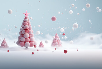 Fototapeta na wymiar Abstract Christmas tree of foam balls. Funny Merry Christmas and Happy New Year greeting card with copy space for text.