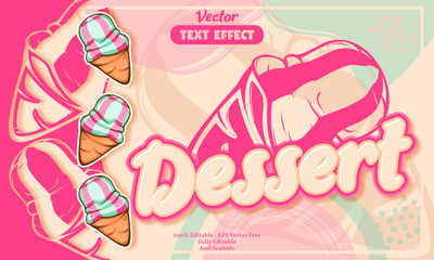 dessert editable text effect with seamless pink ice cream hand drawn pattern