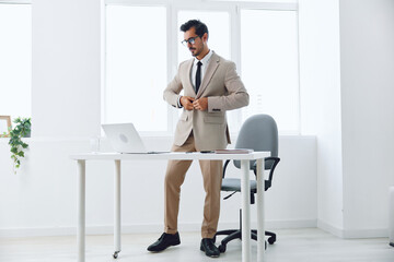 Office man laptop happy business suit job professional technology businessman winner
