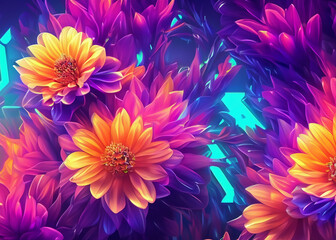 Obraz premium abstract futuristic flower background in bright vivid colours created with generative ai technology
