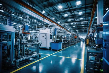 Inside a modern industrial plant with advanced machines and equipment used for production and production processes.