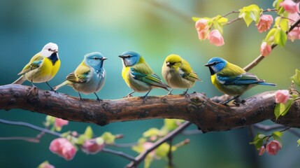 Obraz premium Birds singing on tree branches
