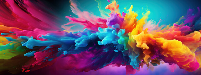 Fototapeta na wymiar Abstract colorful paint splash ultrawide wallpaper. AI 