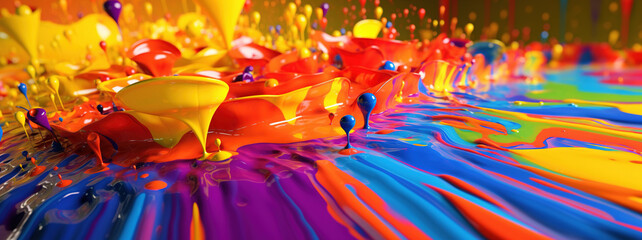 Abstract colorful paint splash ultrawide wallpaper. AI	