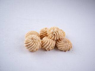 Sago Cookies are neatly presented. They are isolated against a white background.