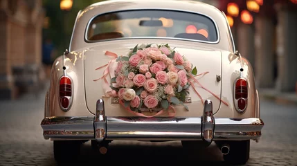 Zelfklevend Fotobehang An elegantly adorned car for the newlyweds © vectorizer88