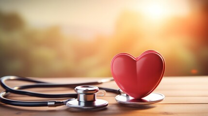 Stethoscope rests beside a symbolic red heart