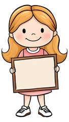 child holding blank sign board, blond girl, cute girl on white background