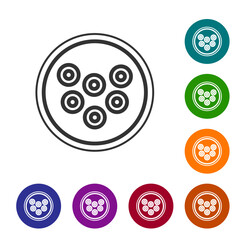 Black line Caviar on a plate icon isolated on white background. Set icons in color circle buttons. Vector.