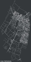 Detailed hand-drawn navigational urban street roads map of the Dutch city of LISSE, NETHERLANDS with solid road lines and name tag on vintage background