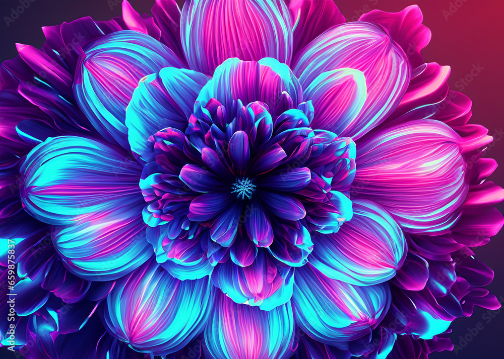 Wall mural abstract futuristic flower background in bright vivid colours created with generative ai technology