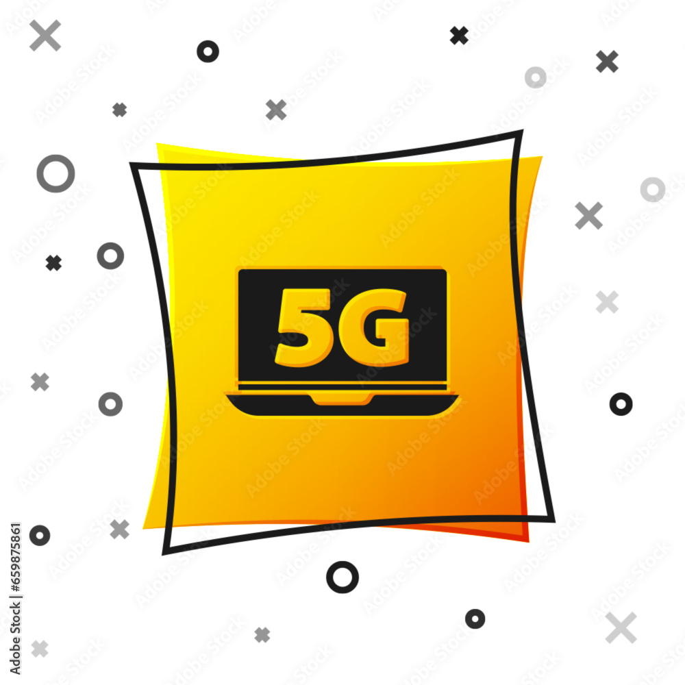 Poster black laptop with 5g new wireless internet wifi icon isolated on white background. global network hi