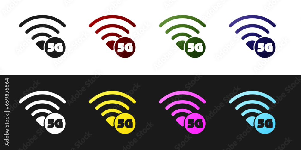 Poster set 5g new wireless internet wifi connection icon isolated on black and white background. global net