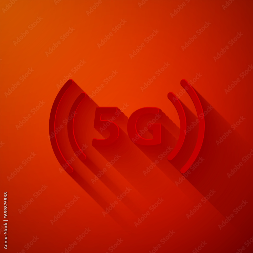 Poster paper cut 5g new wireless internet wifi connection icon isolated on red background. global network h