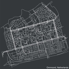 Detailed hand-drawn navigational urban street roads map of the Dutch city of OMMOORD, NETHERLANDS with solid road lines and name tag on vintage background