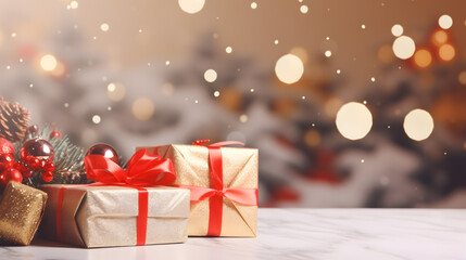 Gift boxes at Christmas, New Year's Day, background, wallpaper. Christmas and New Year's Day concept.