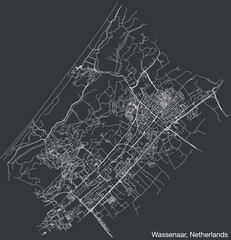 Detailed hand-drawn navigational urban street roads map of the Dutch city of WASSENAAR, NETHERLANDS with solid road lines and name tag on vintage background