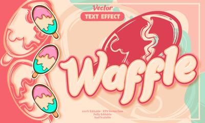 waffle editable text effect with seamless pink ice cream hand drawn pattern