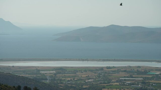 Greek Orthodox church, Kos Island with Kalimnos Island in background from Zia village, Kos, Dodecanese, Greek Islands