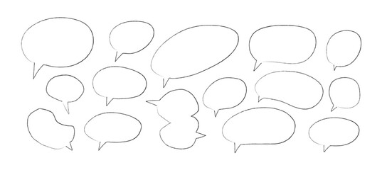 Fototapeta premium Set of pencil hand-drawn speech bubbles. Dialogue cloud in doodle, scribble, sketchy style (Full Vector)
