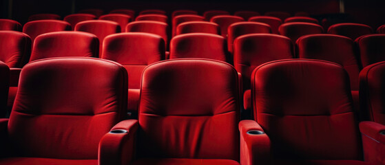Naklejka premium Empty cinema hall with red seats. Movie theatre