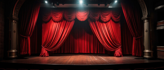 The red curtains of the stage are opening for the theater show