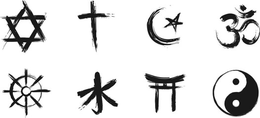 religion logo - paintbrush style on transparent background - obrazy, fototapety, plakaty