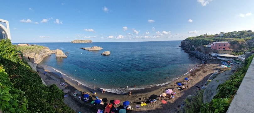 The beautiful Ventotene Island: Colorful Houses, Boats, and a Wonderful Sea. Popular island in the mediterranean near to Formia, Ponza, Ischia, Rome and Naples in Italy.