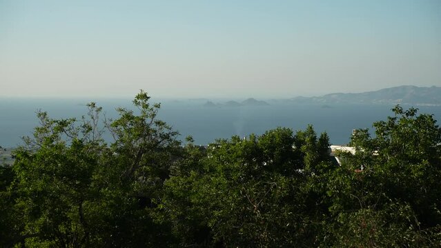 Greek Orthodox Church overlooking sea and Zia village, Kos, Dodecanese, Greek Islands
