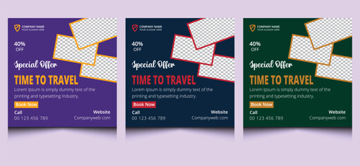 Elegant clean modern unique creative business travel adventure ad ads tour agency online web social media post banner design template. 