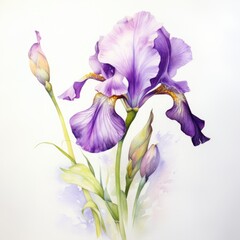 watercolor iris flowers illustration on a white background.